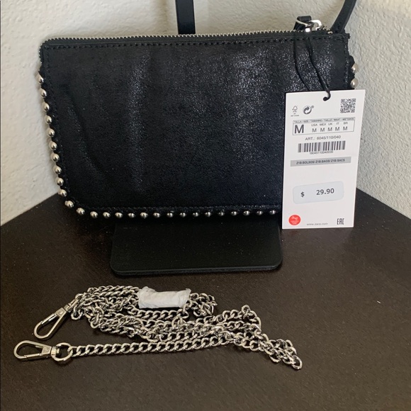 Zara Handbags - NWT Zara Black Suede Crossbody Bag With Silver Stud Details & Detachable Strap.